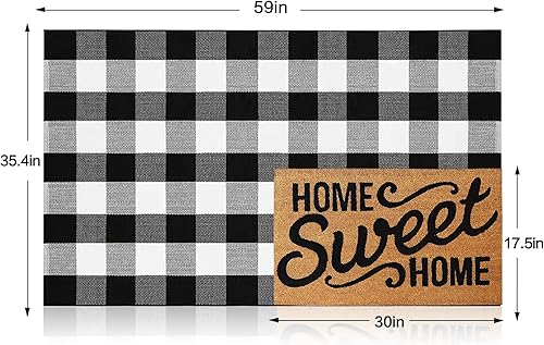 Miniatura 2 de MUBIN - Alfombra de algodón de lana cuadriculada, 3 x 5 pies, color negro y blanco, alfombra decorativa a cuadros para poner al aire libre en la