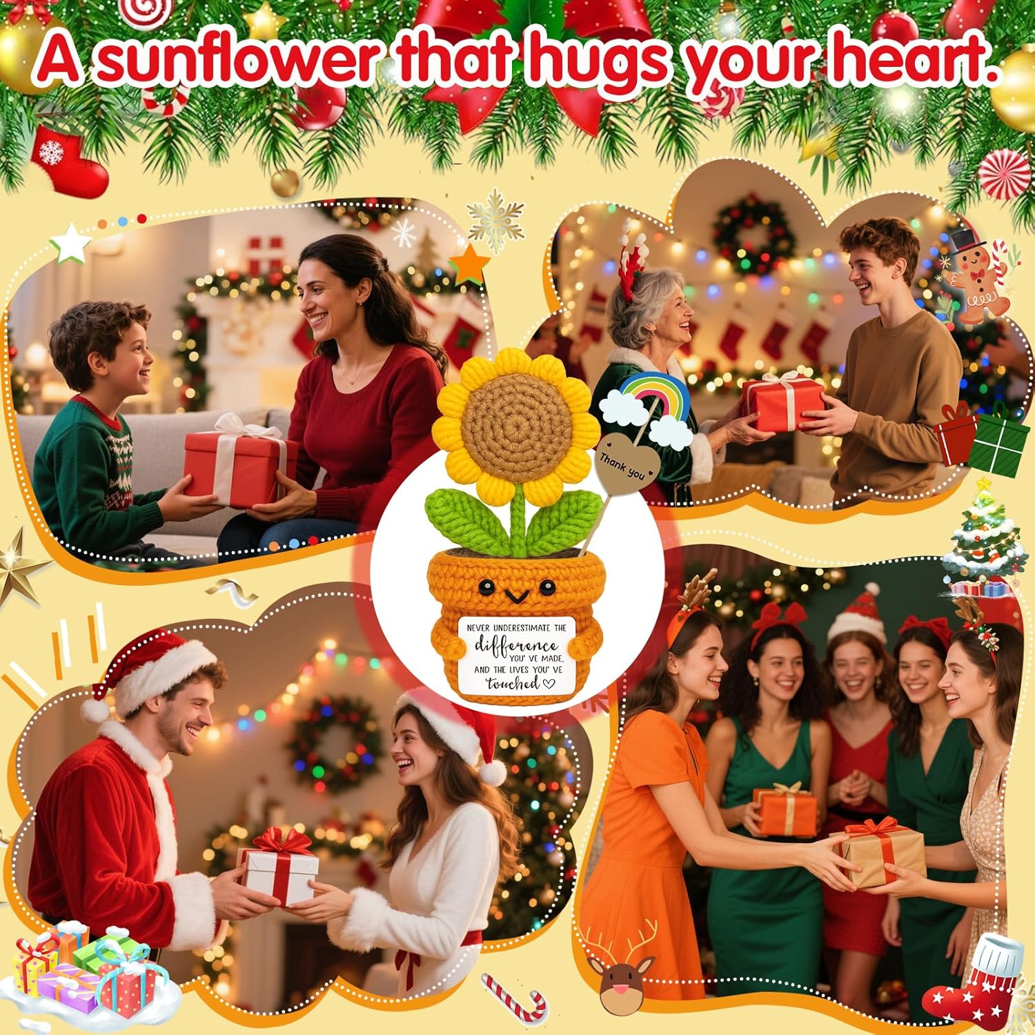 Affirmation Crochet Sunflower “Never Underestimate the Difference You’ve Made” Thank You Gift for Teacher, Mentor, Coworker, Employee, Principal Retirement & Farewell Christmas Desk Decor for Women - Image 6