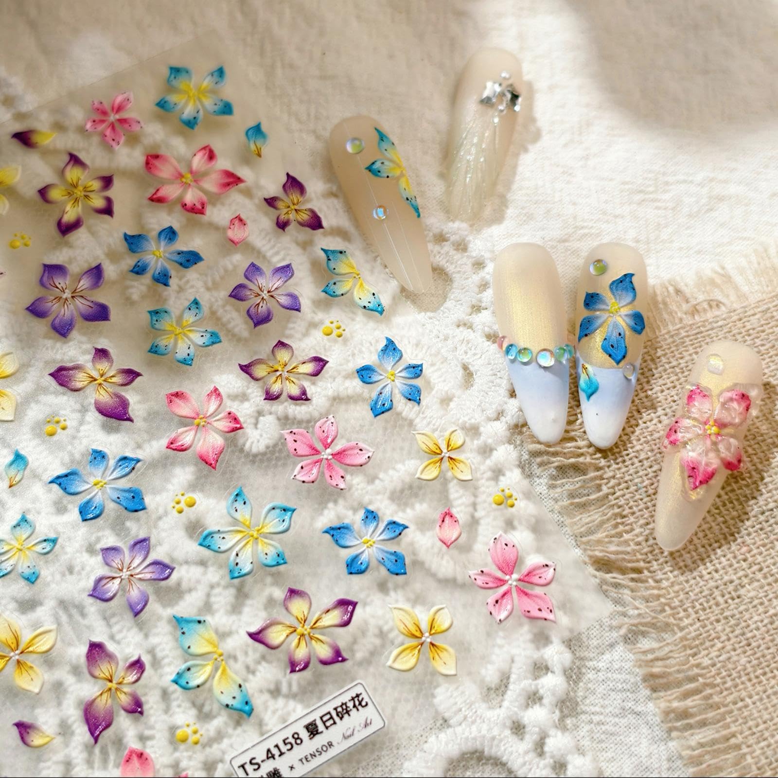 Flower Nail Stickers Colorful Nail Sticker for Nails Art Floral Nail Decals 5D Self Adhesive with Design Nails Charms Supply for Women Girls Kid Manicure DIY Decoration Accessories