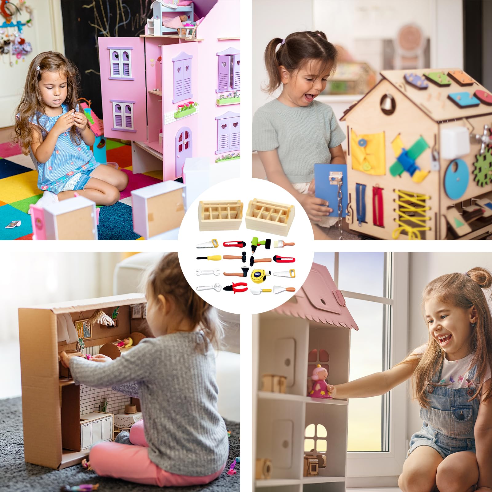 Mini-Werkzeugkasten Für Puppenhäuser – 18-teiliges Kinderwerkzeug-Set Aus Holz & Legierung