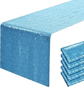 6 Packs 12 x 108 inches Blue Sequin Table Runner, Glitter Blue Table Runner for Wedding Birthday Bachelorette Holiday Party Supplies Decorations Bridal Shower Baby Shower