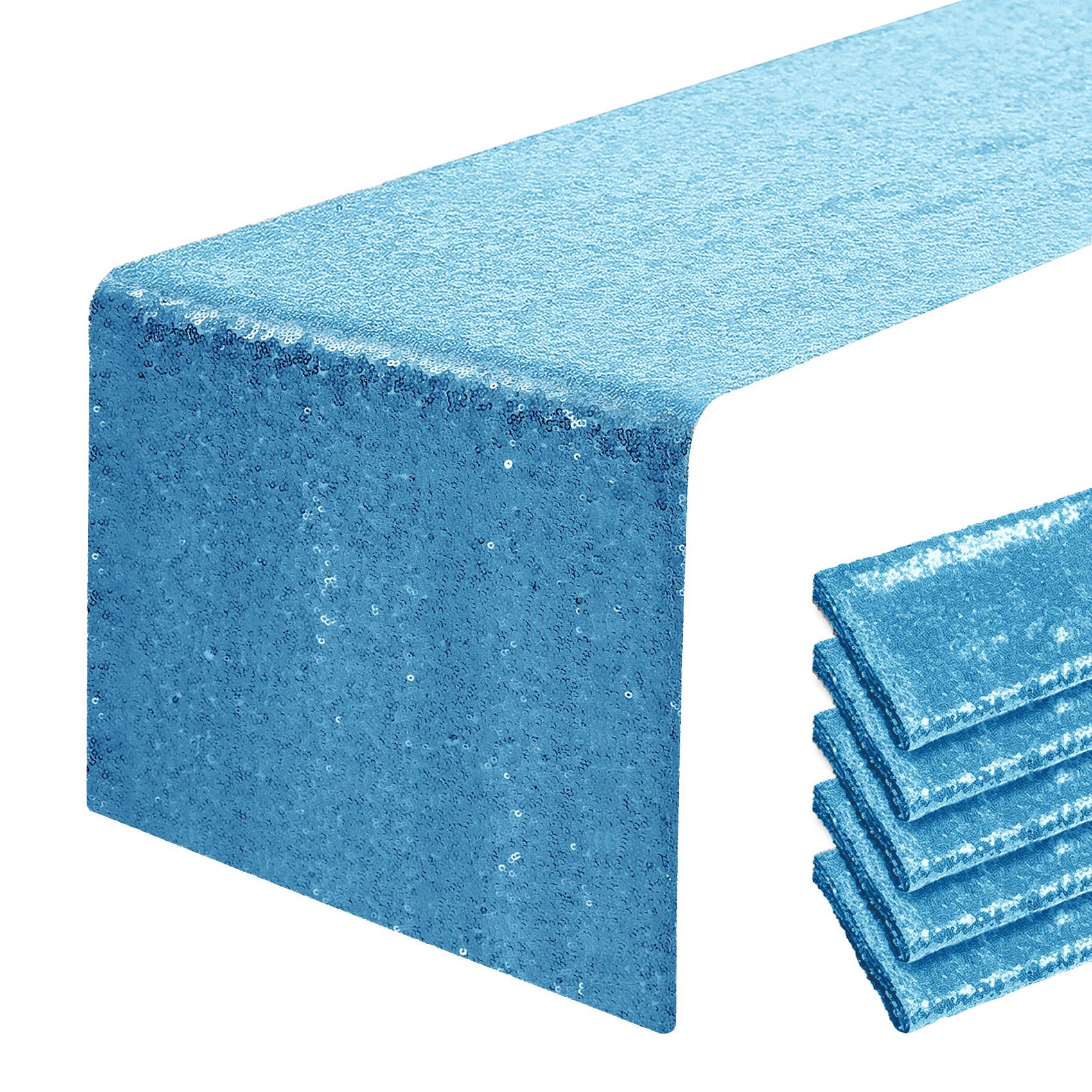 Pufogu 6 Packs 12 x 108 inches Blue Sequin Table Runner, Glitter Blue Table Runner for Wedding Birthday Bachelorette Holiday Party Supplies Decorations Bridal Shower Baby Shower