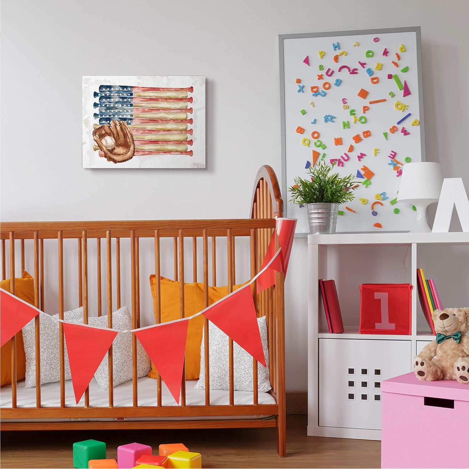 Stupell Industries American Baseball Flag Children's Sports Mitt, Designed by Ziwei Li Canvas Wall Art, 16 x 20, Multi-Color