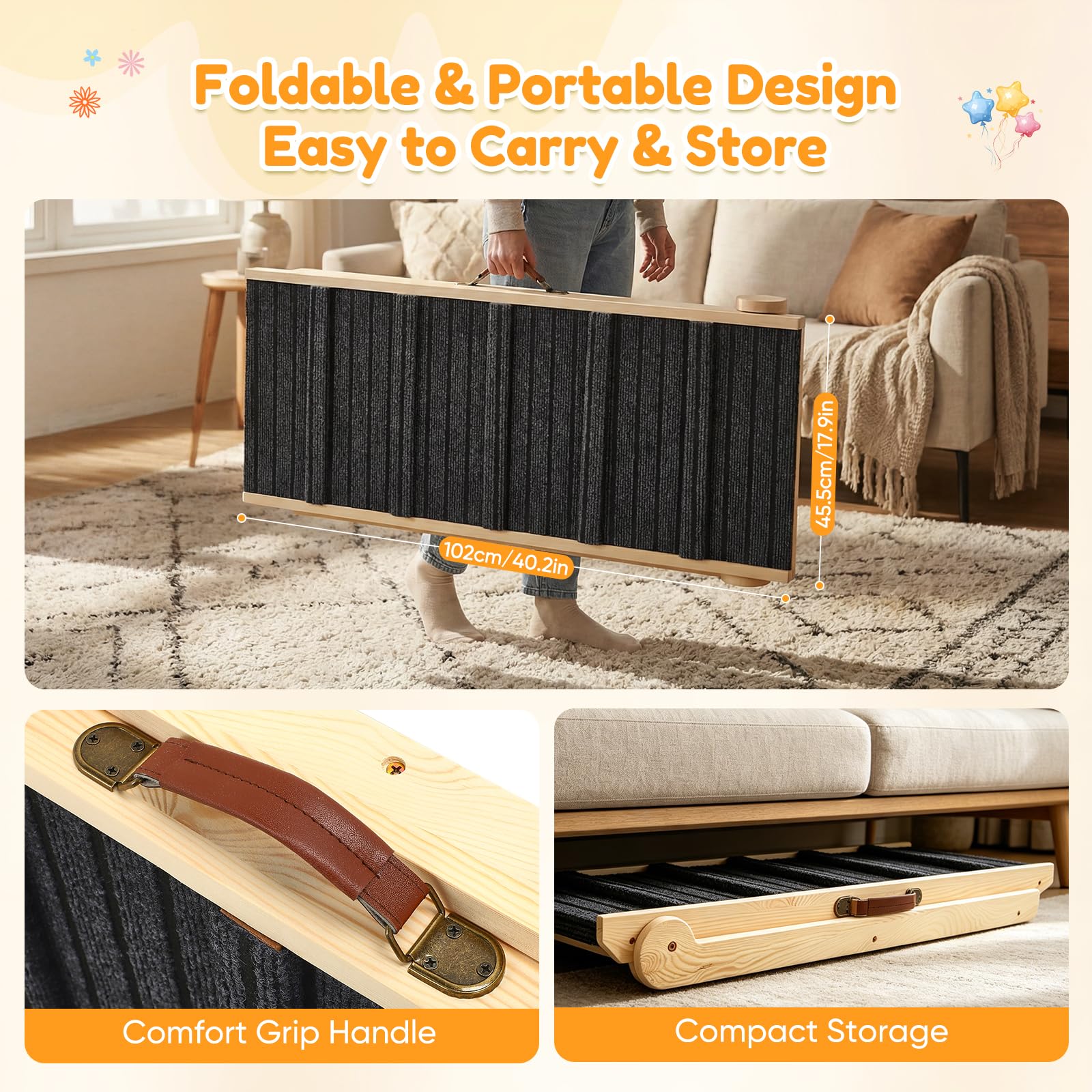 Rampa Plegable para Perros de Madera, Ajustable Madera 7 Alturas,