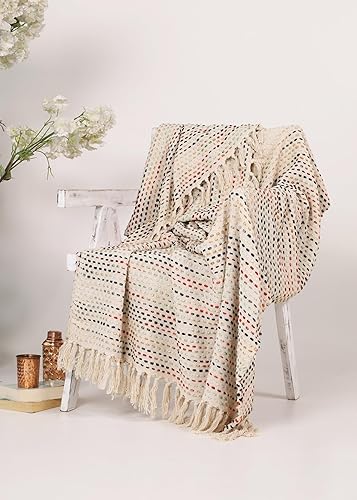 THE ART BOX - Manta de algodón tejida a mano multicolor, manta turca, manta de algodón puro hecha a mano, manta de sofá, manta ligera de verano,