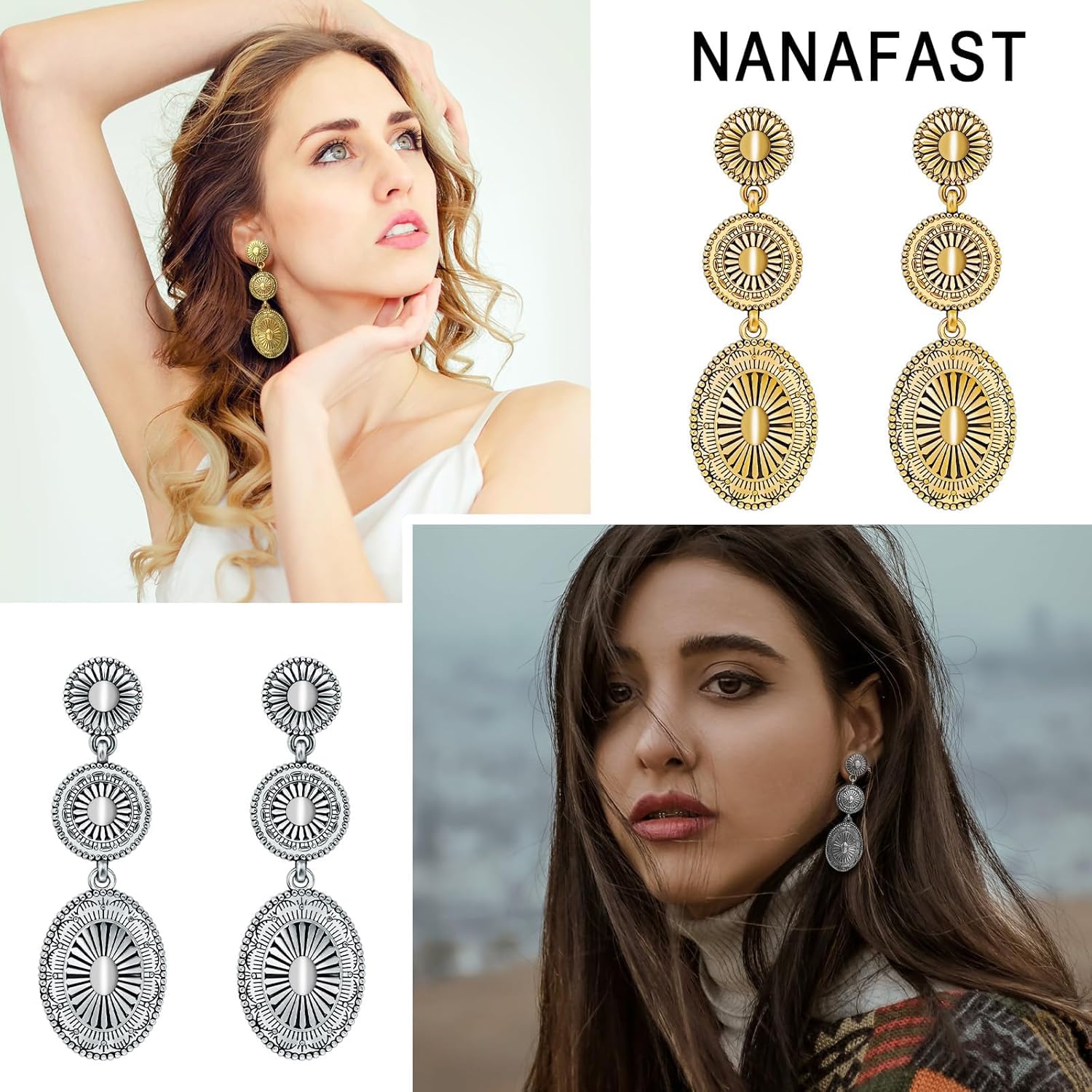 Vintage Western Earrings for Women Boho Vintage Silver/Gold Turquoise Earrings for Women Western Statement Jewelry for Country Concert Outfits - Image 4