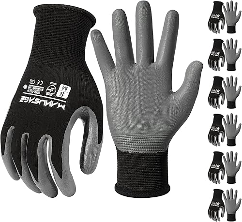 Miniatura 22 de Guantes de trabajo de seguridad - Guante protector para hombres y mujeres - Protección de mano ultradelgada - Para construcción, jardinería, Negro
