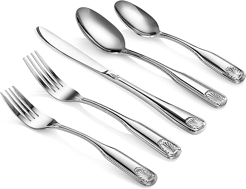 Miniatura 2 de New Star Foodservice 58918 Shell Pattern, acero inoxidable 180, juego de cubiertos de 60 piezas