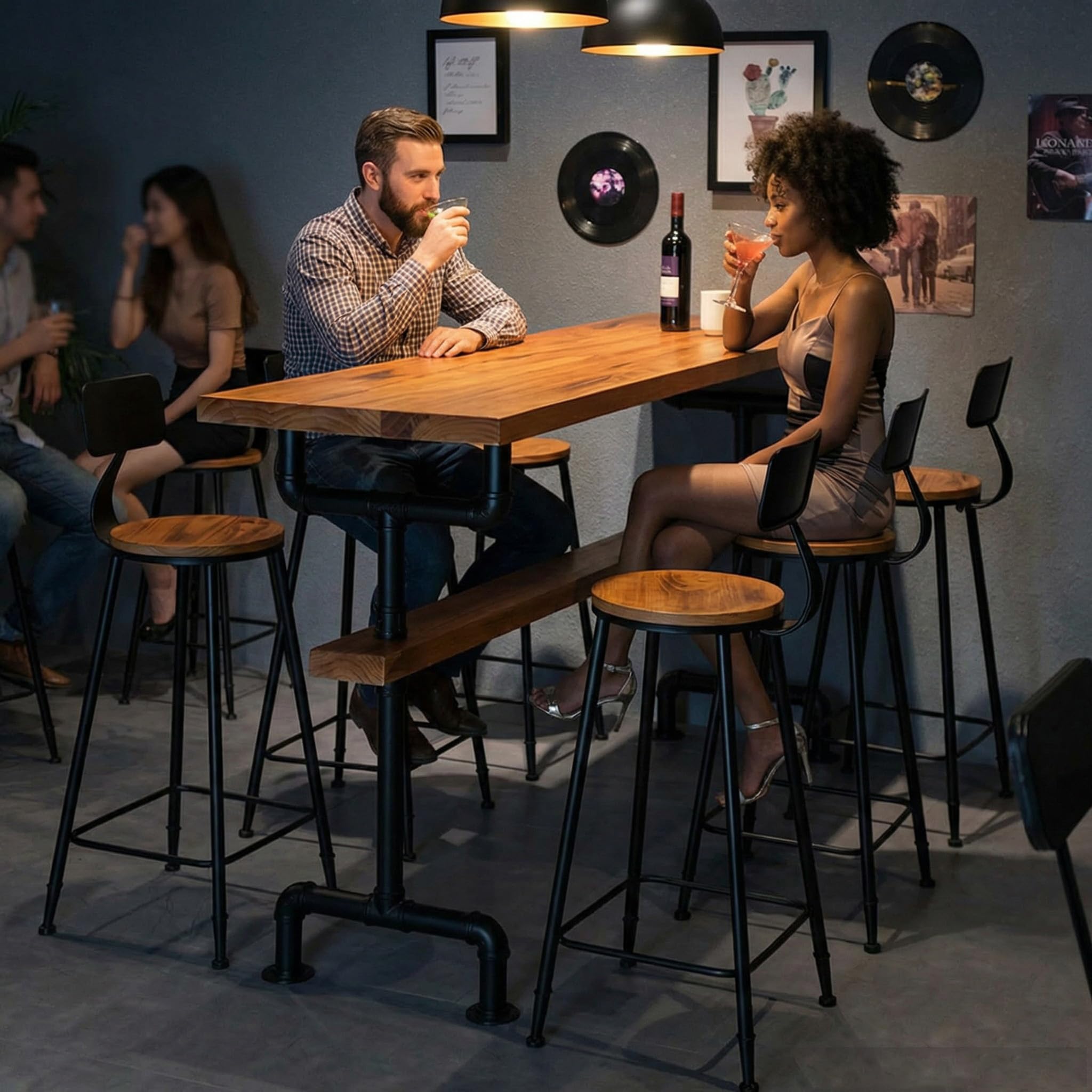 YTALUTTNIE 55.2IN Extra Thickened Solid Wood Industrial Bar Table, Counter Height Pub Table with Sturdy Metal Legs, High Top Dining & Coffee Table for