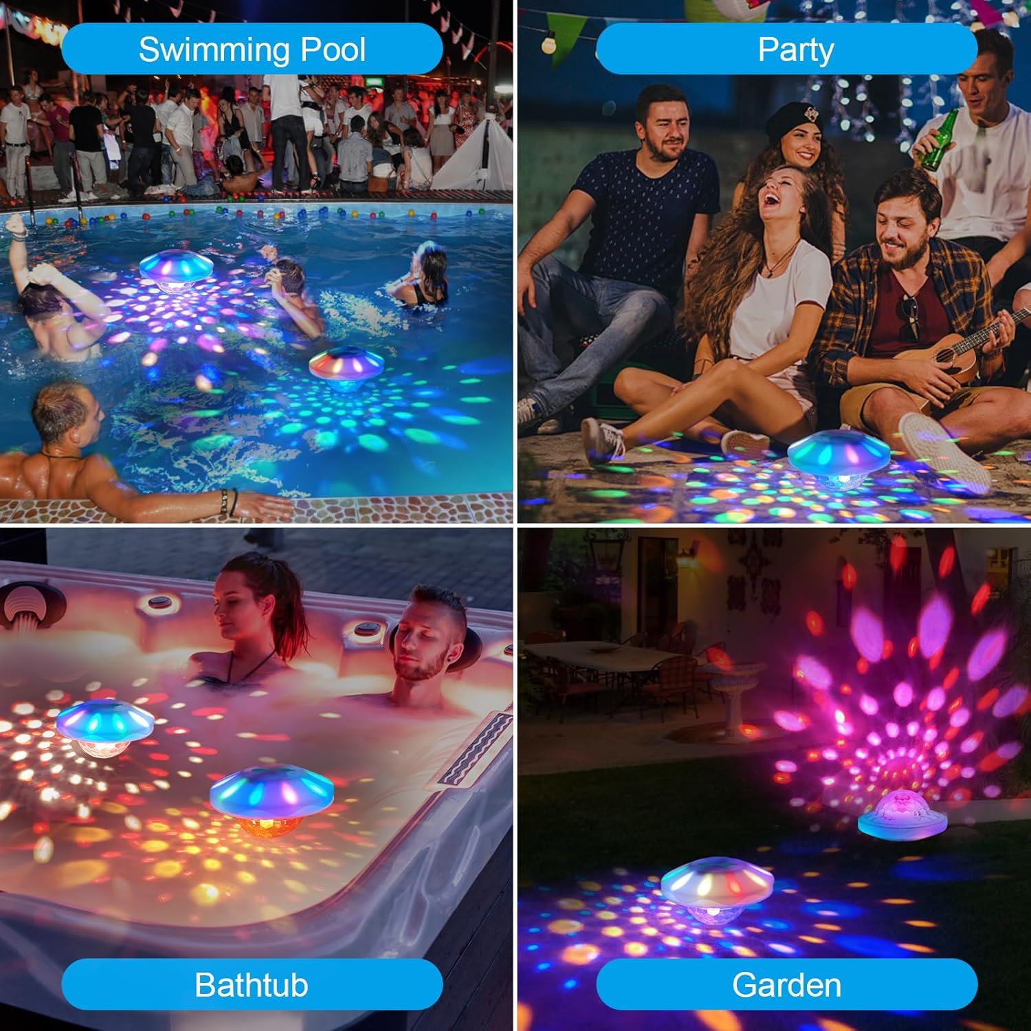 TEPENAR Schwimmende Poolleuchte 7 Modi IP68 – Wiederaufladbare Disco & Spa-Beleuchtung für Schwimmbecken, Whirlpools, Aquarien, Gartenteiche – Wasserdichte LED-Deko für Outdoor-Partys (2Stk)