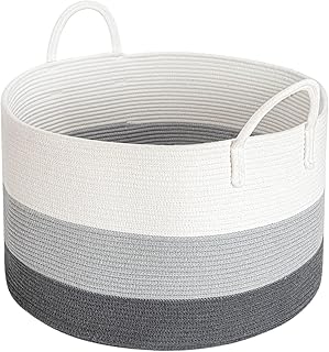 Goodpick XXXLarge Cotton Rope Basket -Woven Rope Basket Wide 21" x 14" Blanket Storage Basket with Long Handles Decorative Clothes Hamper Basket Extra Large Baskets for Blankets Pillows or Laundry