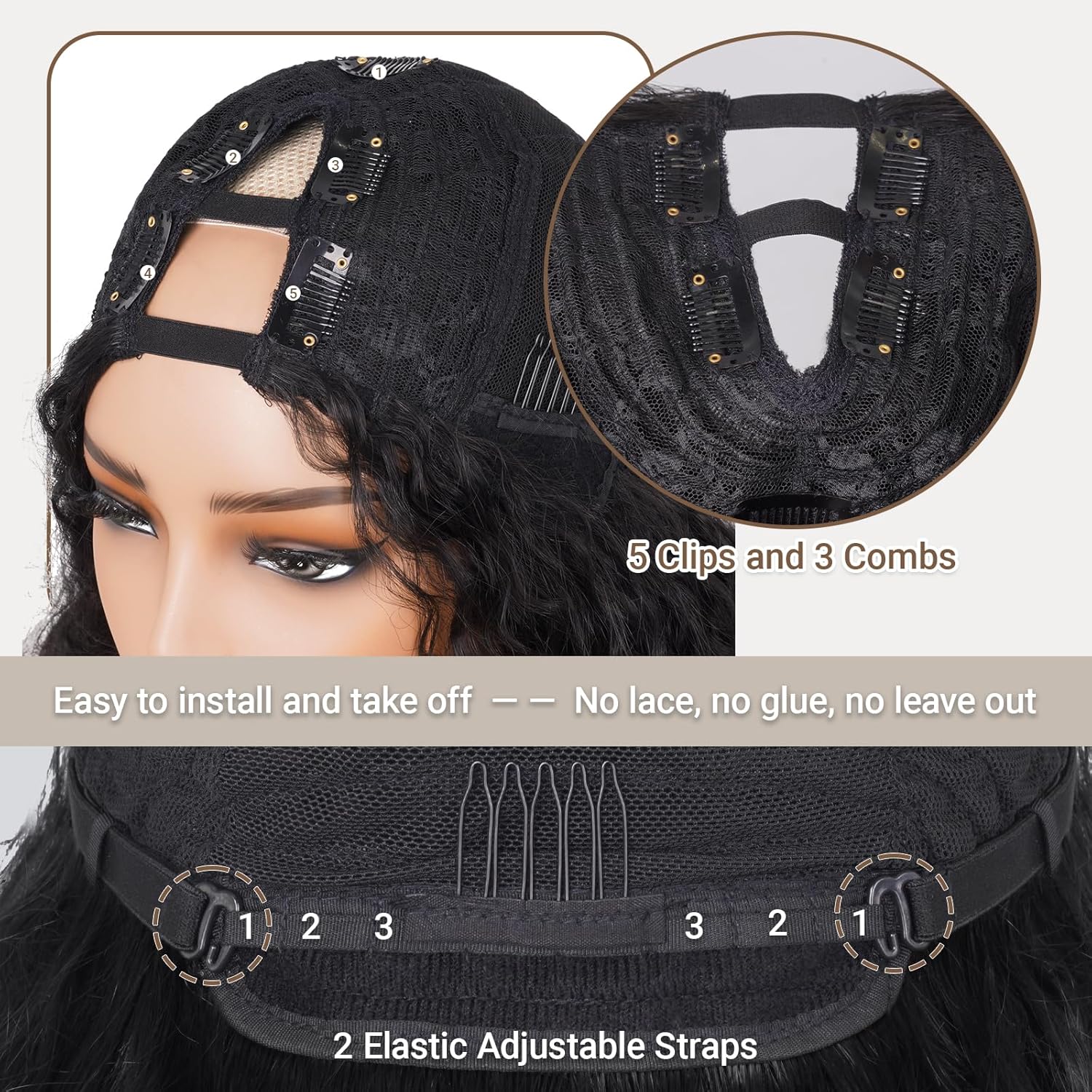Afro Curly V Part Wig & Curly Afro Half Wig - Glueless Synthetic Wigs for Black Women, 4C Hair Friendly, Wear & Go Style for Lazy Days & Quick Transformation，Natural Black, 22inch