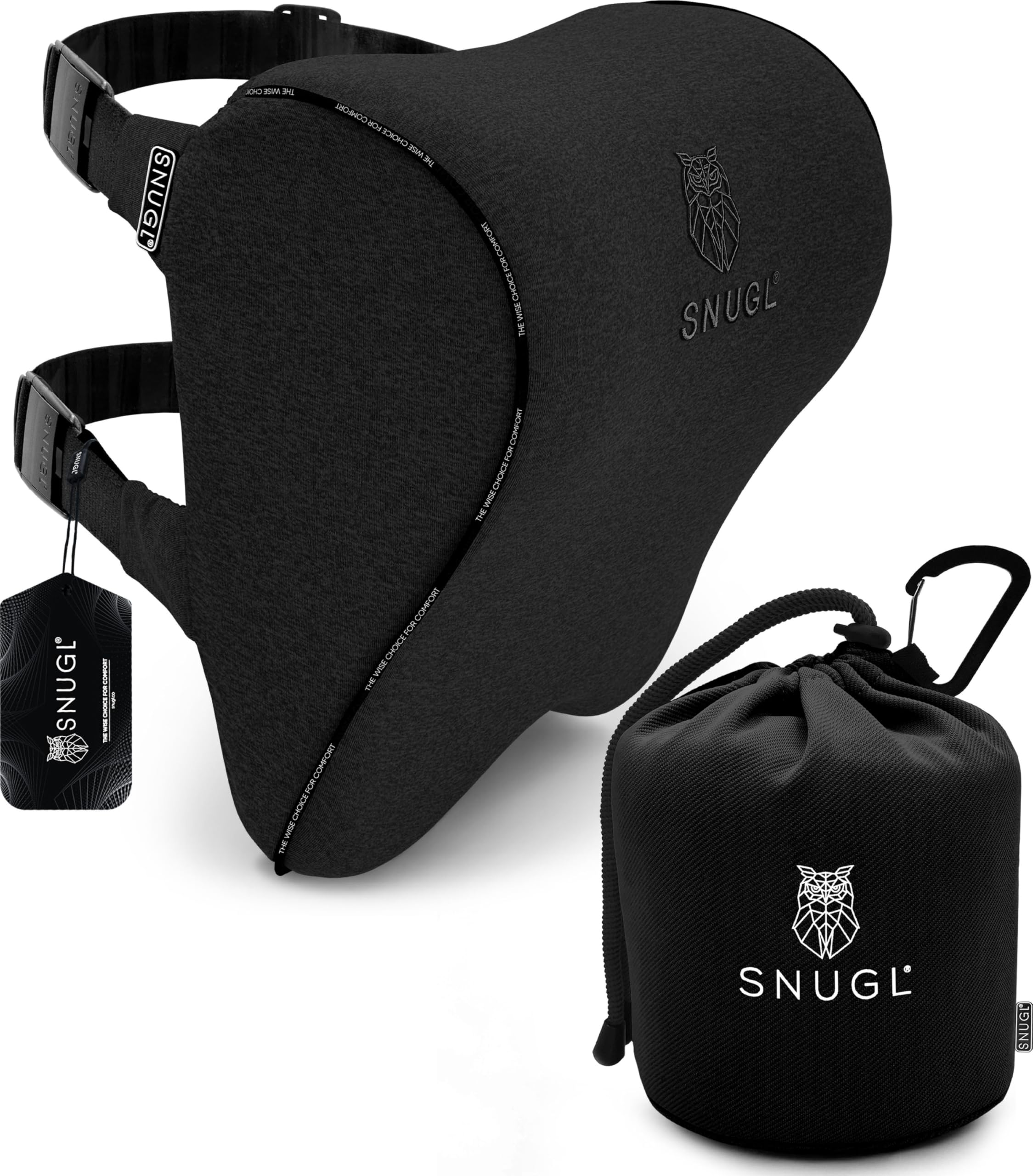 SNUGL Car Neck Support Pillow | Memory Foam | Supports Head and Shoulders | Car Headrest Pillow | Seat Cushion | Neck Pillows | Travel Cushion (Black)