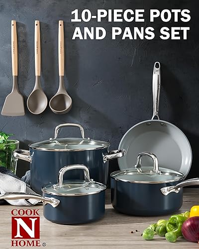 Miniatura 7 de Cook N Home Sartén antiadherente con tapa de vidrio, cacerola pequeña de 3 cuartos de galón, utensilios de cocina de cerámica anodizada dura, ollas