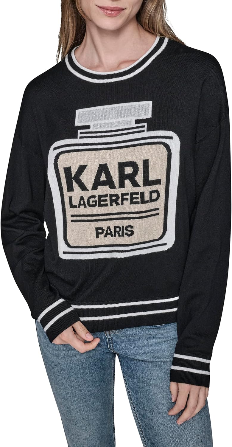KARL LAGERFELD Women's Long Sleeve Crew Neck Perfume Logo Sweater