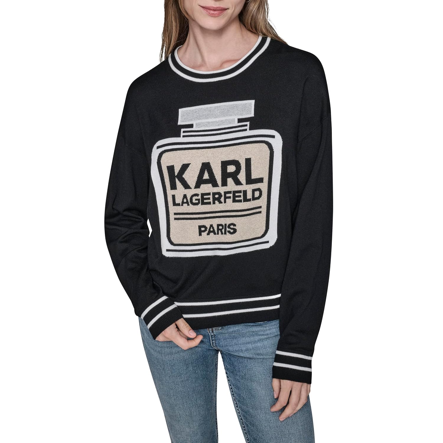 KARL LAGERFELD womens Long Sleeve Crew Neck Perfume Logo Sweater