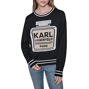 KARL LAGERFELD womens Long Sleeve Crew Neck Perfume Logo Sweater