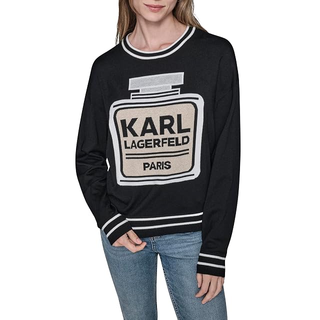 KARL LAGERFELD womens Long Sleeve Crew Neck Perfume Logo Sweater