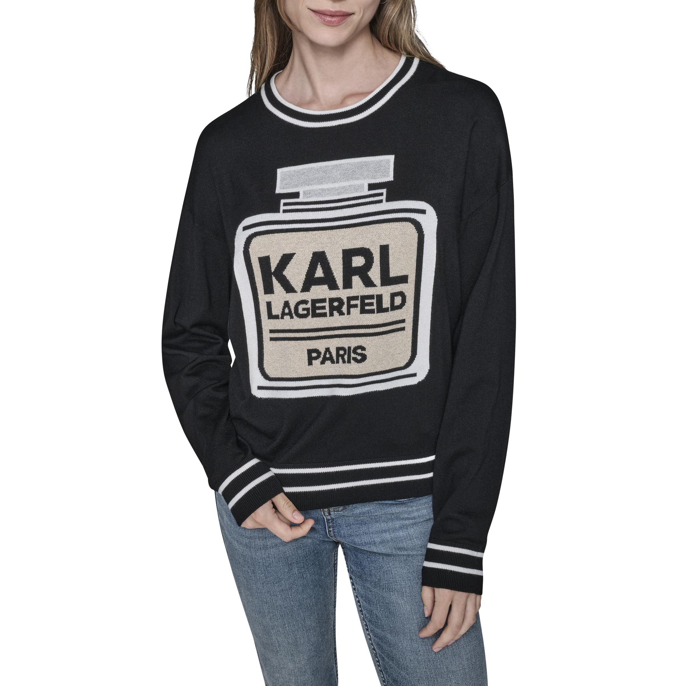 KARL LAGERFELD womens Long Sleeve Crew Neck Perfume Logo Sweater