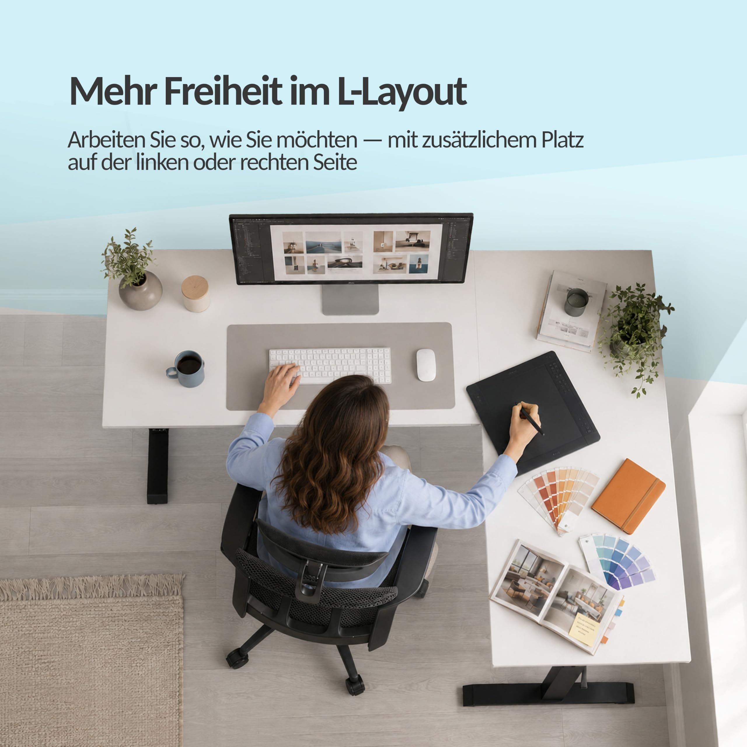 POKAR Höhenverstellbares Eck-Schreibtischgestell Elektrisch | Winkel 0 bis 90 Grad, Höhe 70 bis 118 cm | Memory-Panel mit USB-C und USB-A | Gestell für Steh-Sitz-Tisch Home Office | Schwarz