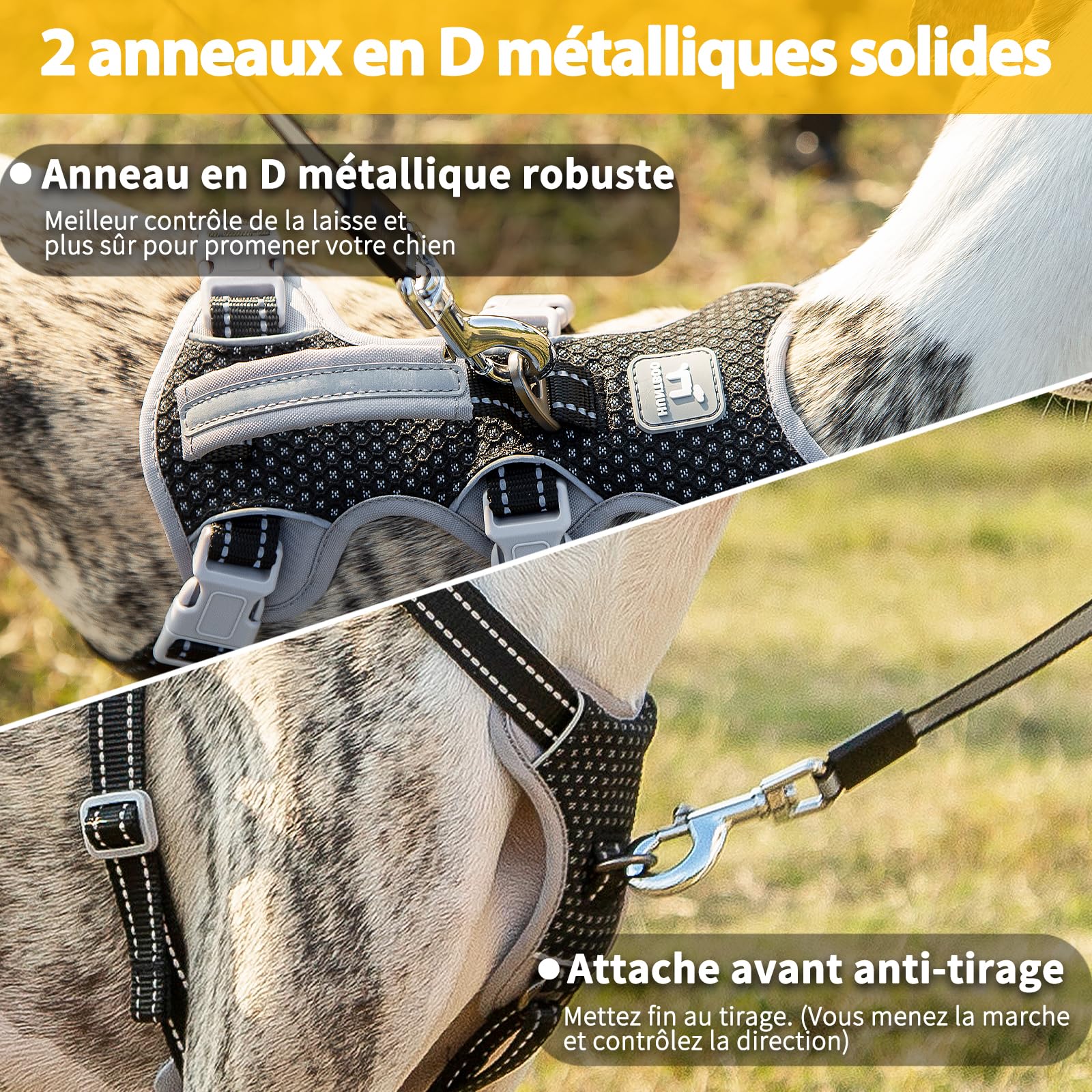 Huntboo Harnais Anti-Fugue pour Chien Entièrement Réfléchissant avec Poignée, Respirant, Durable, Gilet Réglable pour Chiens de Taille Moyenne, pour la Marche, Le Dressage