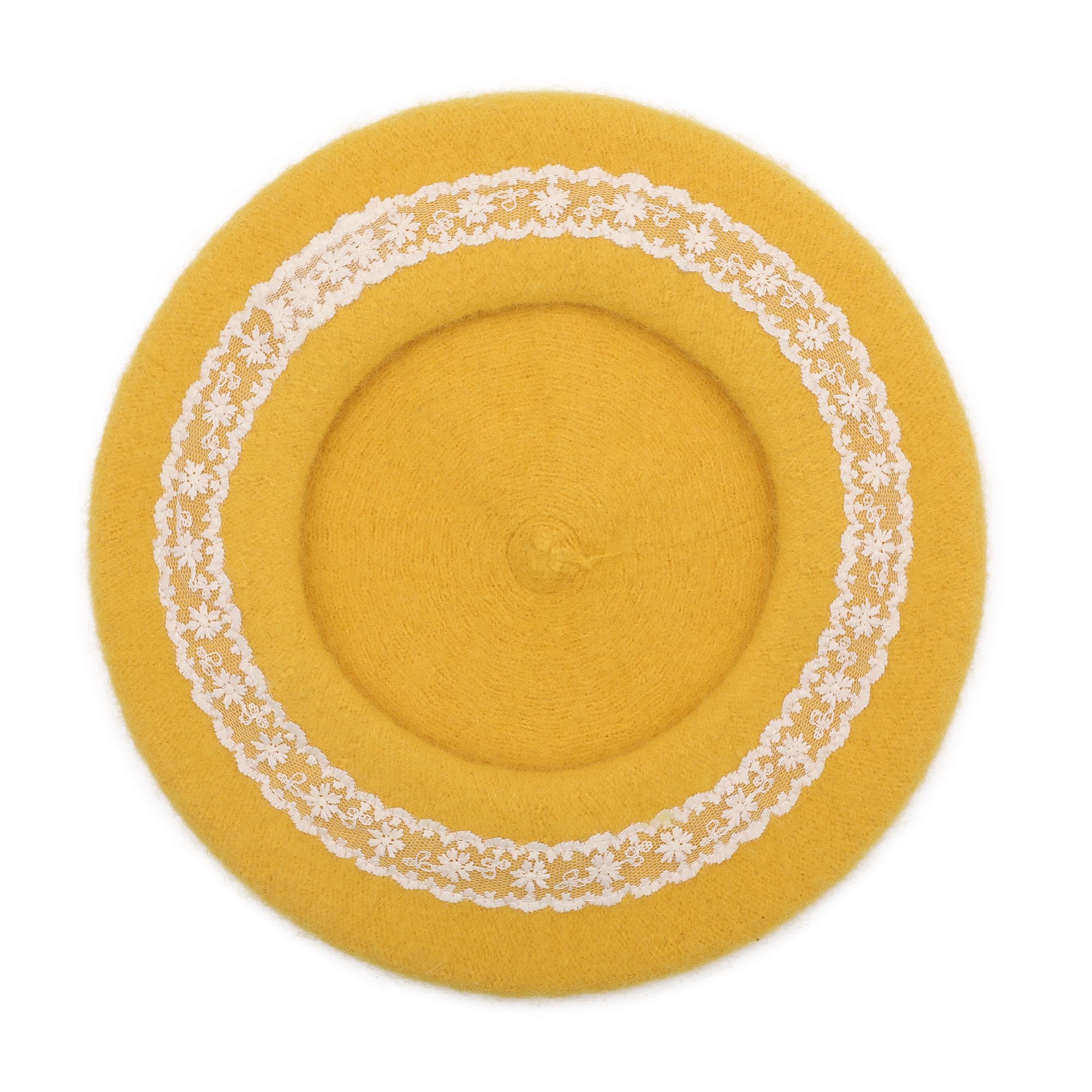 ZLYC Wool Kids Beret Hat Girls Solid Color Artist French Beret Cap(Lace Yellow),One Size - Image 4