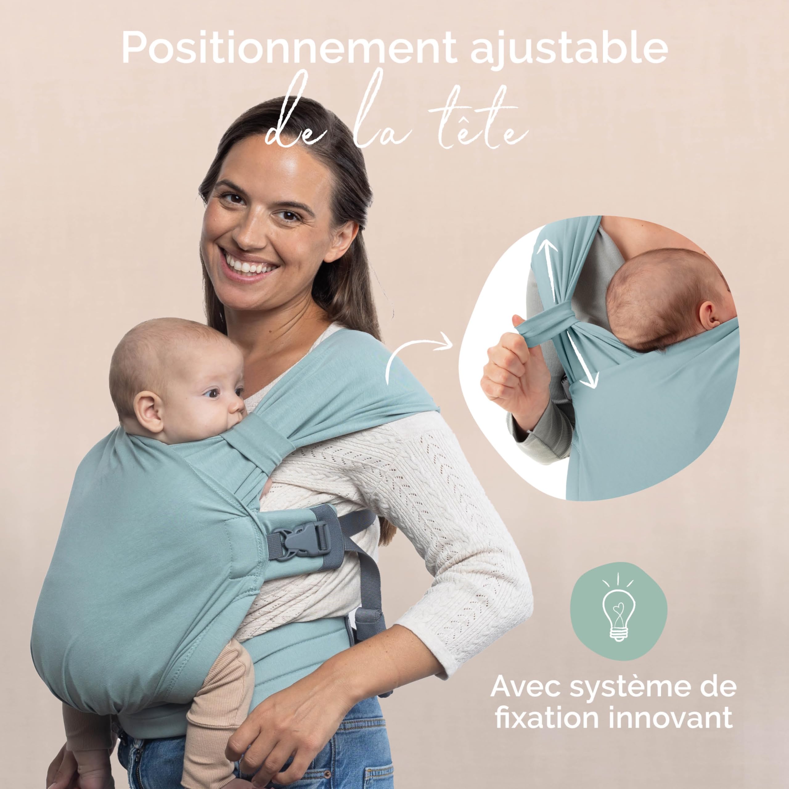 Boba Bliss Porte Bébé Pour Nourrissons/Jeunes Enfants Pesant Entre 3,2 et 16 kg, Hybride et 2 en 1, Écharpe de Portage Bébé Sans Nœud, Bon Positionnement des Hanches, Doux et Élastique (Sea Mist)