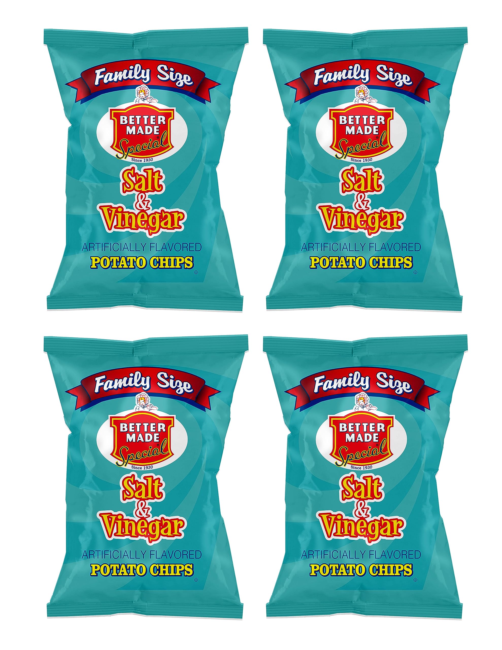 Special Potato Chips - (4) x 8.5-10oz Bags - (Pack of 4) - Choose Your Flavor! (SALT & VINEGAR) - Crispy, Crunchy, Salty Snacks Made From Fresh Potatoes - Gluten Free - Family Owned