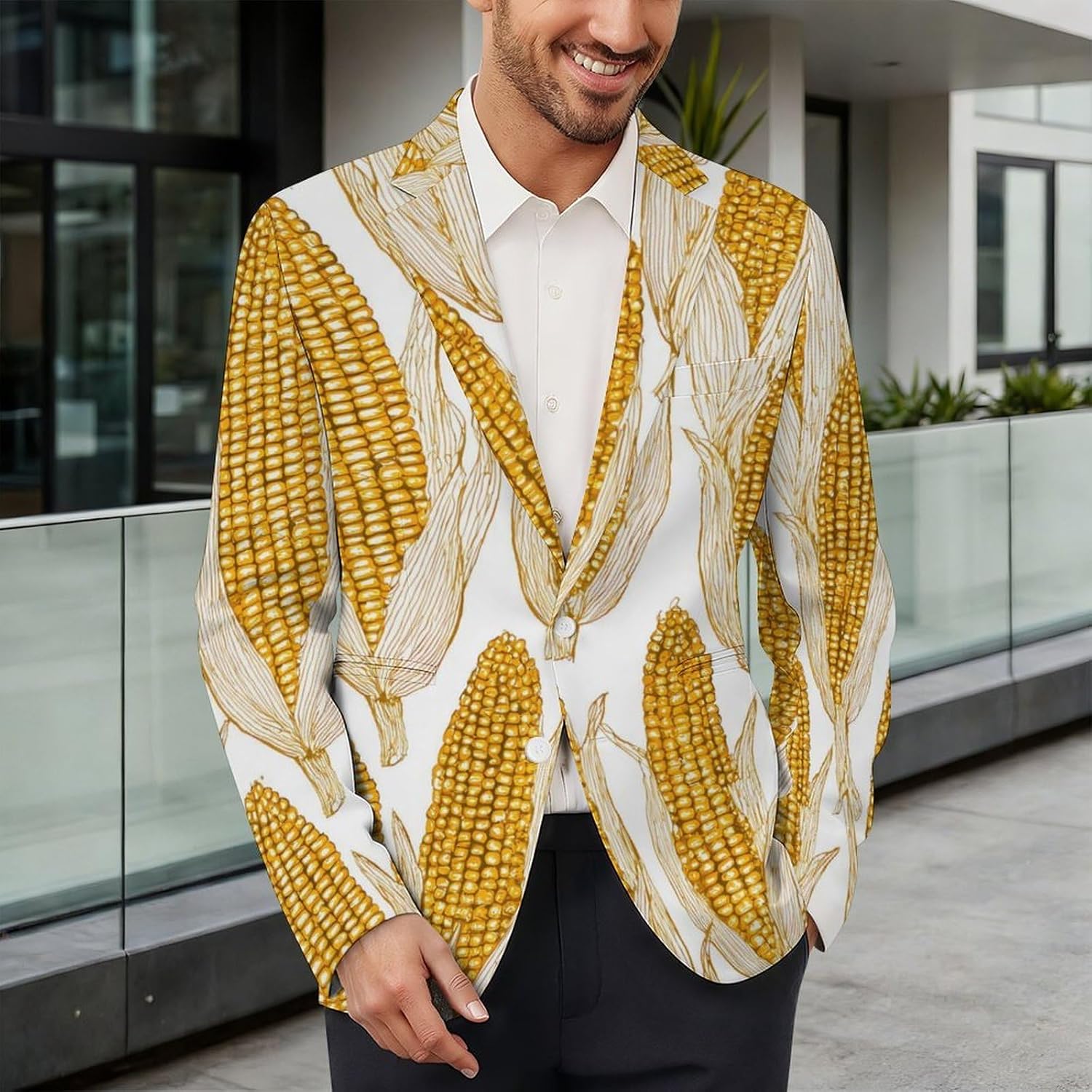 Yellow Corn Suits Blazer for Men Business Tuxedo Jacket Buttons Sport Coat