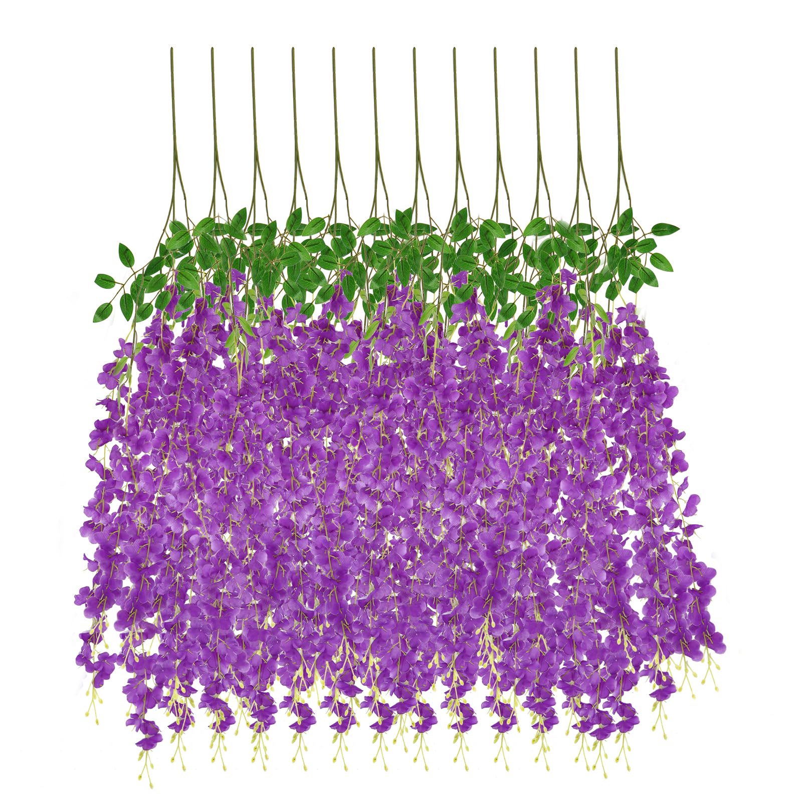 Paquete de 12 guirnaldas de glicinas artificiales de 3.5 pies para colgar, guirnalda de flores falsas de ratta, guirnalda colgante de seda para boda, fiesta, hogar, pared, jardín, decoración verde