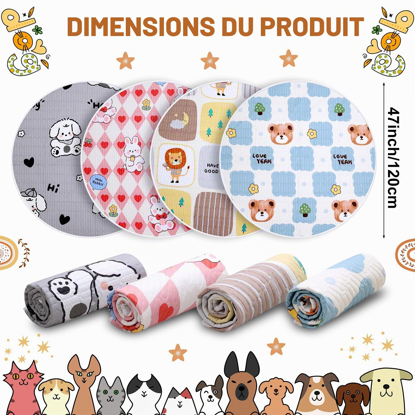 4 pcs Tapis d'entraînement lavables Absorbant Réutilisable Fournitures pour Boîte de Mise Bas Tapis Parc de Jeu pour Chiots Grands Animaux