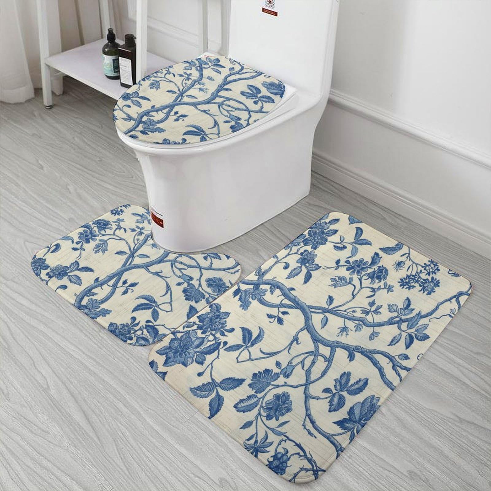Amazon.com: Blue Vintage Floral French Country 3 Piece Bathroom