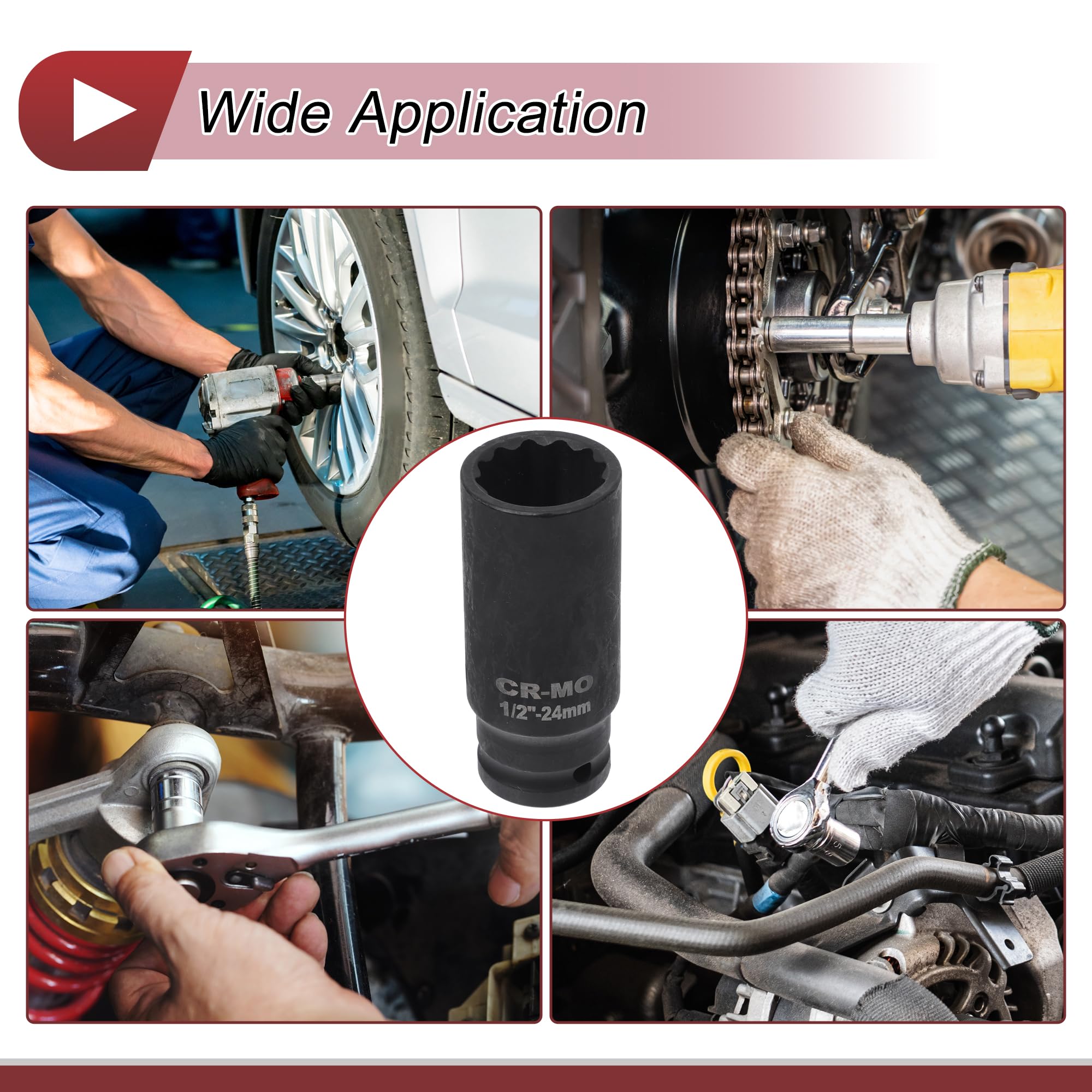 HEROFFIX 1 Pcs Impact Socket Durable Hardware Tool 78mm Black High Carbon Steel 12 Point 24mm for Car Motorcycle Dirtbike Repair 1/2 Inch Drive - Image 3