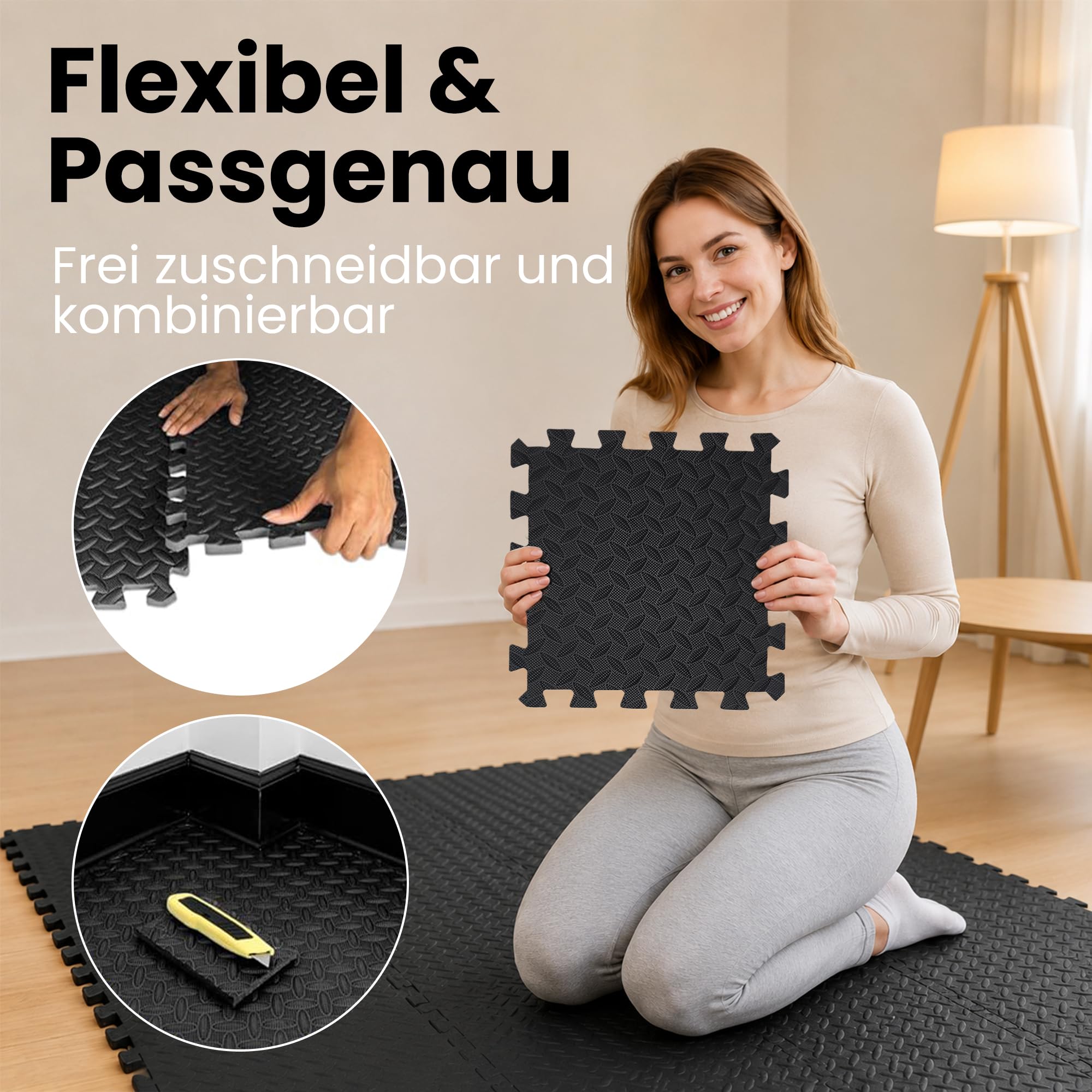 Bodenschutzmatte fitness Set, 16/24/36 Bodenmatte Sportmatte Fitnessmatte Gymnastikmatte, Rutschfeste Schutzmatten Fitnessraum, EVA Fallschutzmatten [31x31cm]