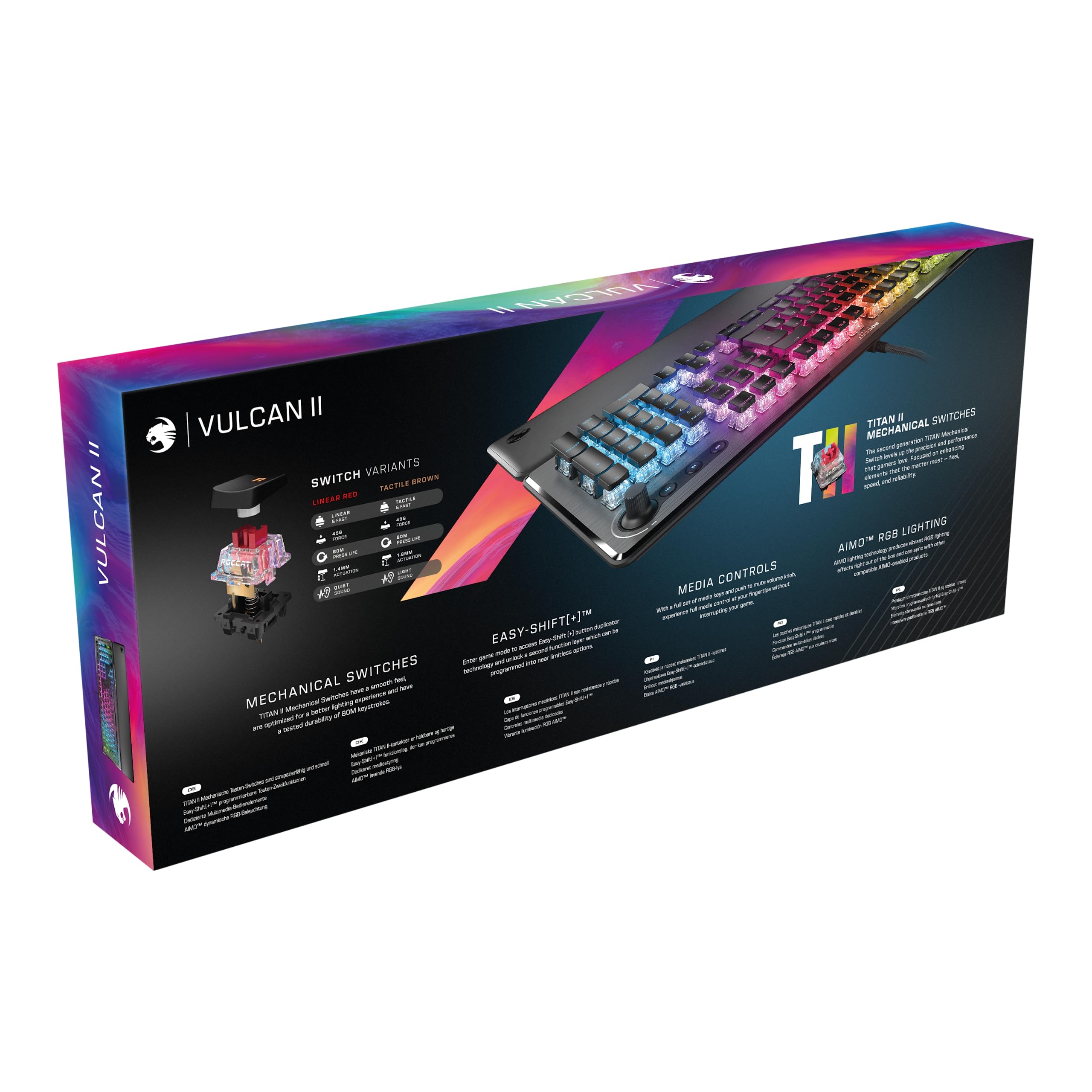ROCCAT Vulcan II Tastiera Meccanica da Gioco per Pc, Tasti Retroilluminati RGB Personalizzabili, Poggiapolsi Rimovibile, Titan II Linear Switches, Nero