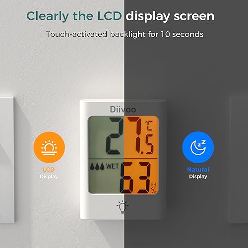 Miniatura 2 de Termómetro interior para el hogar, sensor de humedad de temperatura Diivoo con pantalla de luz LCD, termómetro higrómetro con actualización rápida