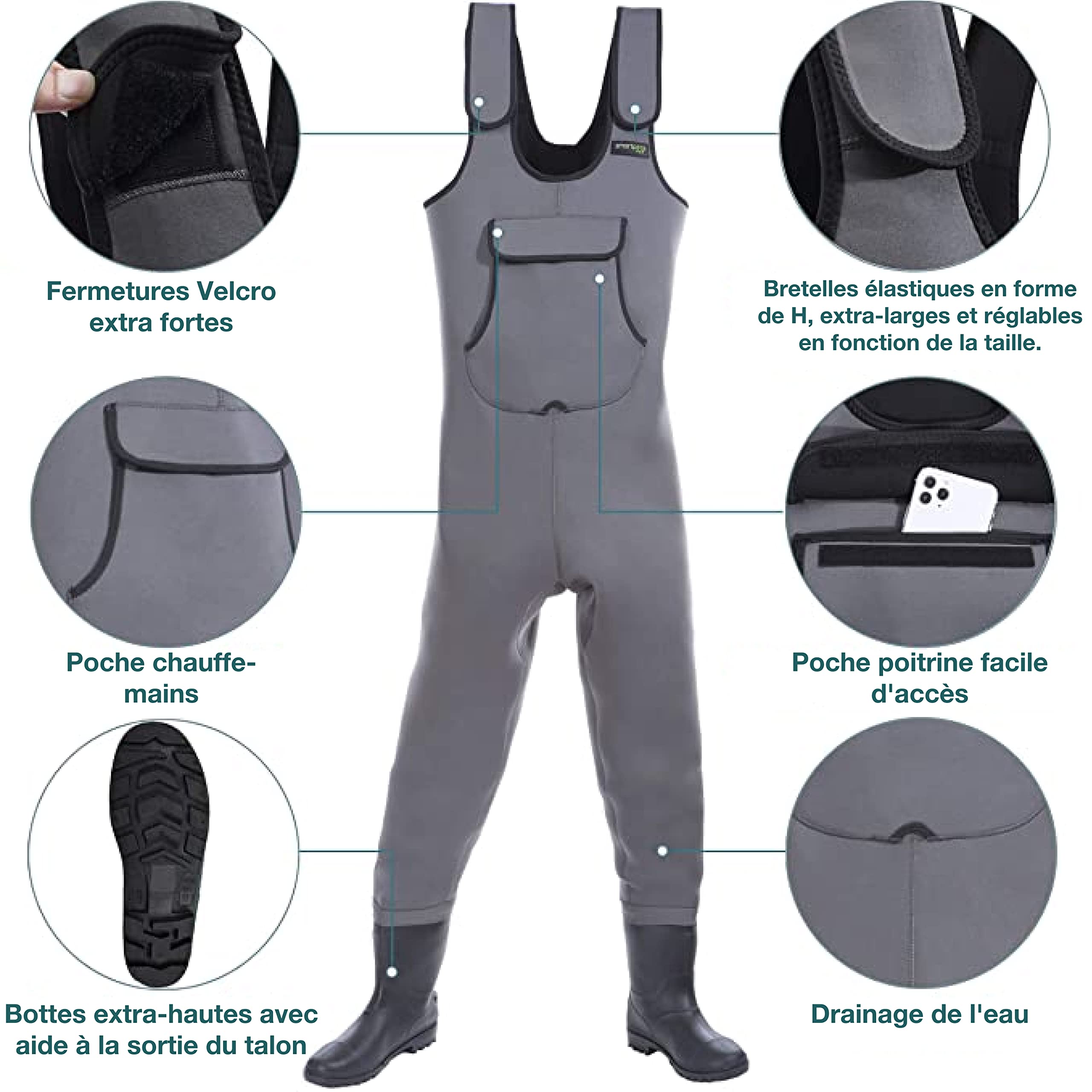 Cuissardes Néoprène Imperméables Waders Pêche Homme +1 Paire Chaussettes Thermiques
