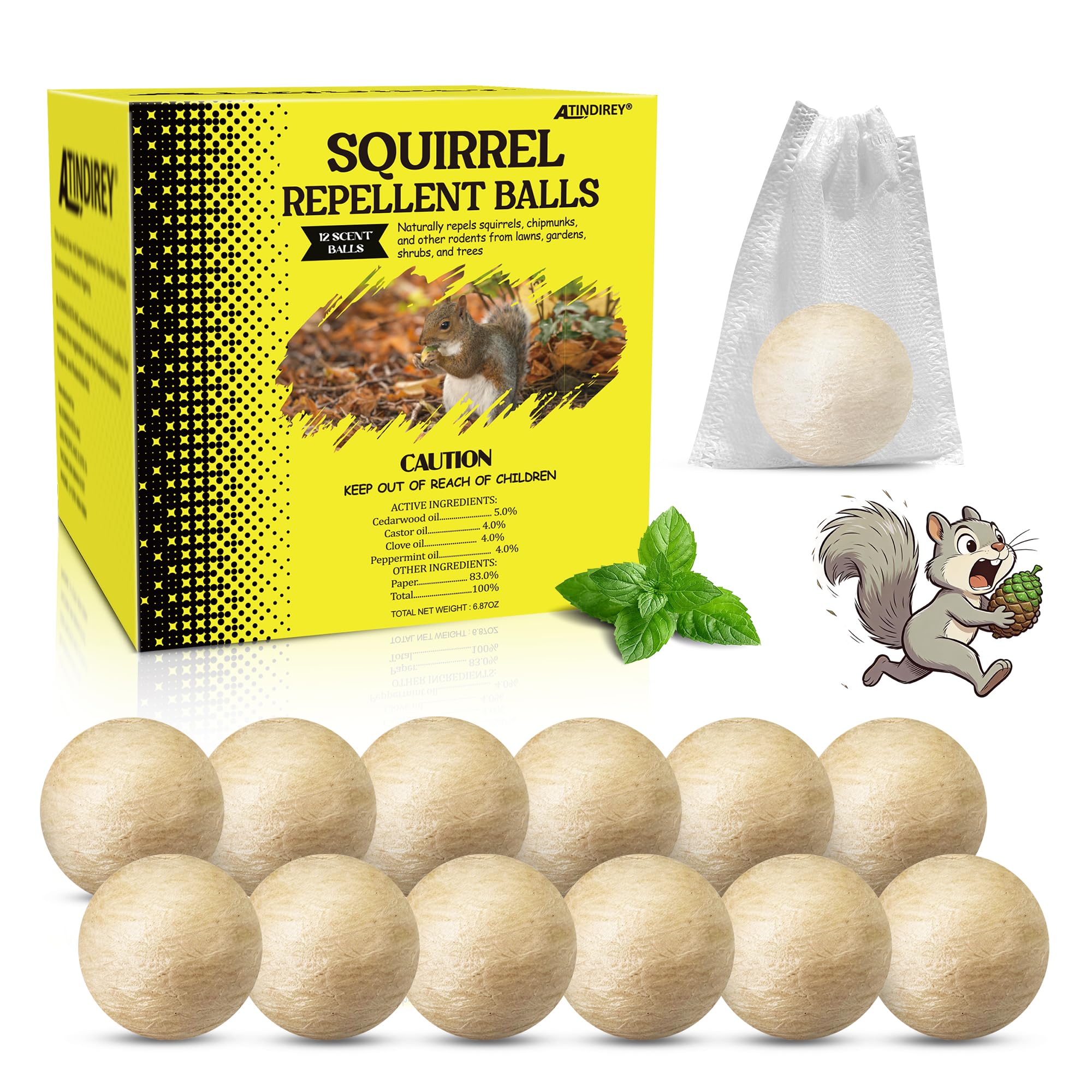 Palline repellenti per scoiattoli e scoiattoli, deterrente per scoiattoli, per uso esterno e interno, soffitta, giardino, auto, mangiatoie per uccelli, sicuro per animali domestici e bambini, dura 30