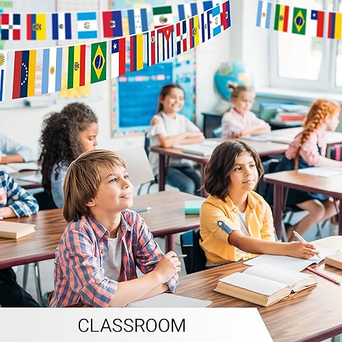 Miniatura 7 de G128 Bandera de América Latina con los 20 países | Bandera de 12 x 18 pulgadas, cuerda completa de 30 pies | Poliéster 150D impreso, decoraciones