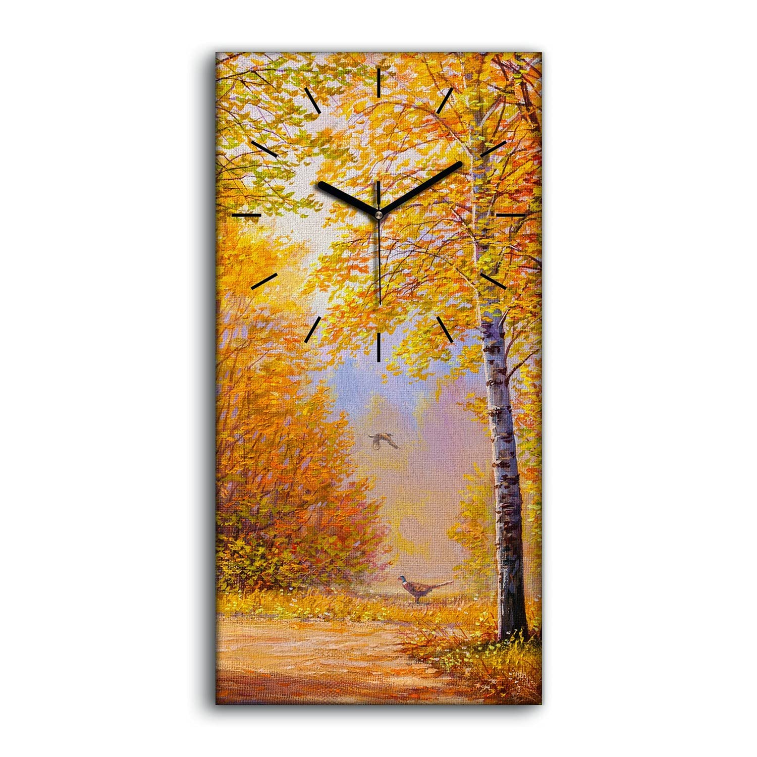 Horloge sur toile nature 30x60cm avec forêt d'automne et mécanisme silencieux