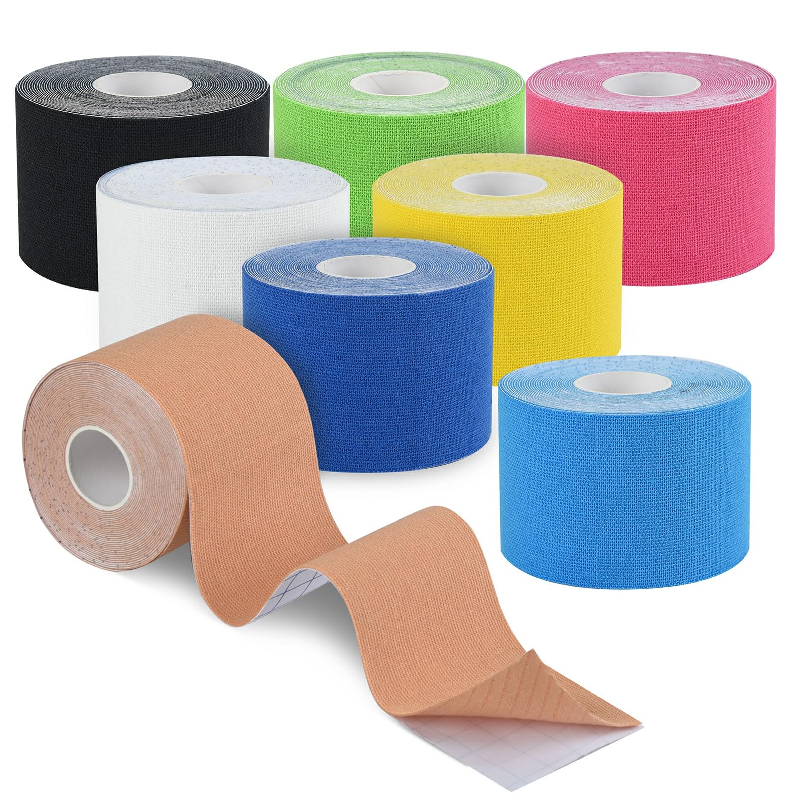 Kinesiology Tape 8 Rolls, Original Cotton Elastic Premium Athletic Tape,16.4 ft Athletic Tape,Hypoallergenic and Waterproof for Muscle Pain Relief and Joint Support