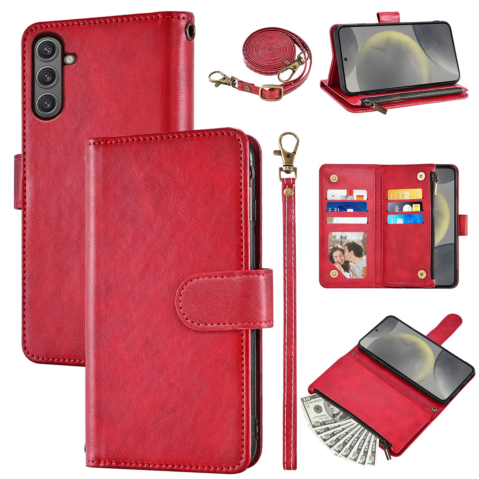 Furiet Wallet Case for Samsung Galaxy S24 Plus/S25 Plus S24+ S25+ 5G with Wrist Strap Shoulder Strap Cash Pocket Cell Accessories Phone Cover for