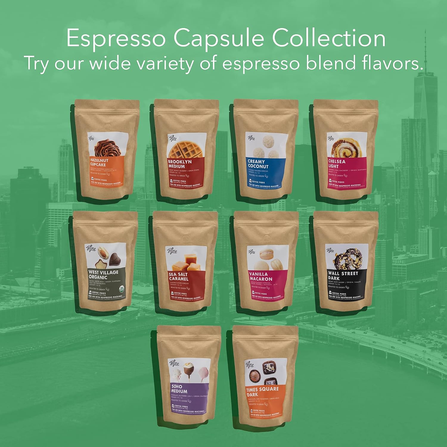 HiLine Espresso Coffee Pods Variety Pack, Medium Roast, 20 Count (Pack of 3), Single Cup Espresso Capsules, Compatible with Nespresso Original Brewers