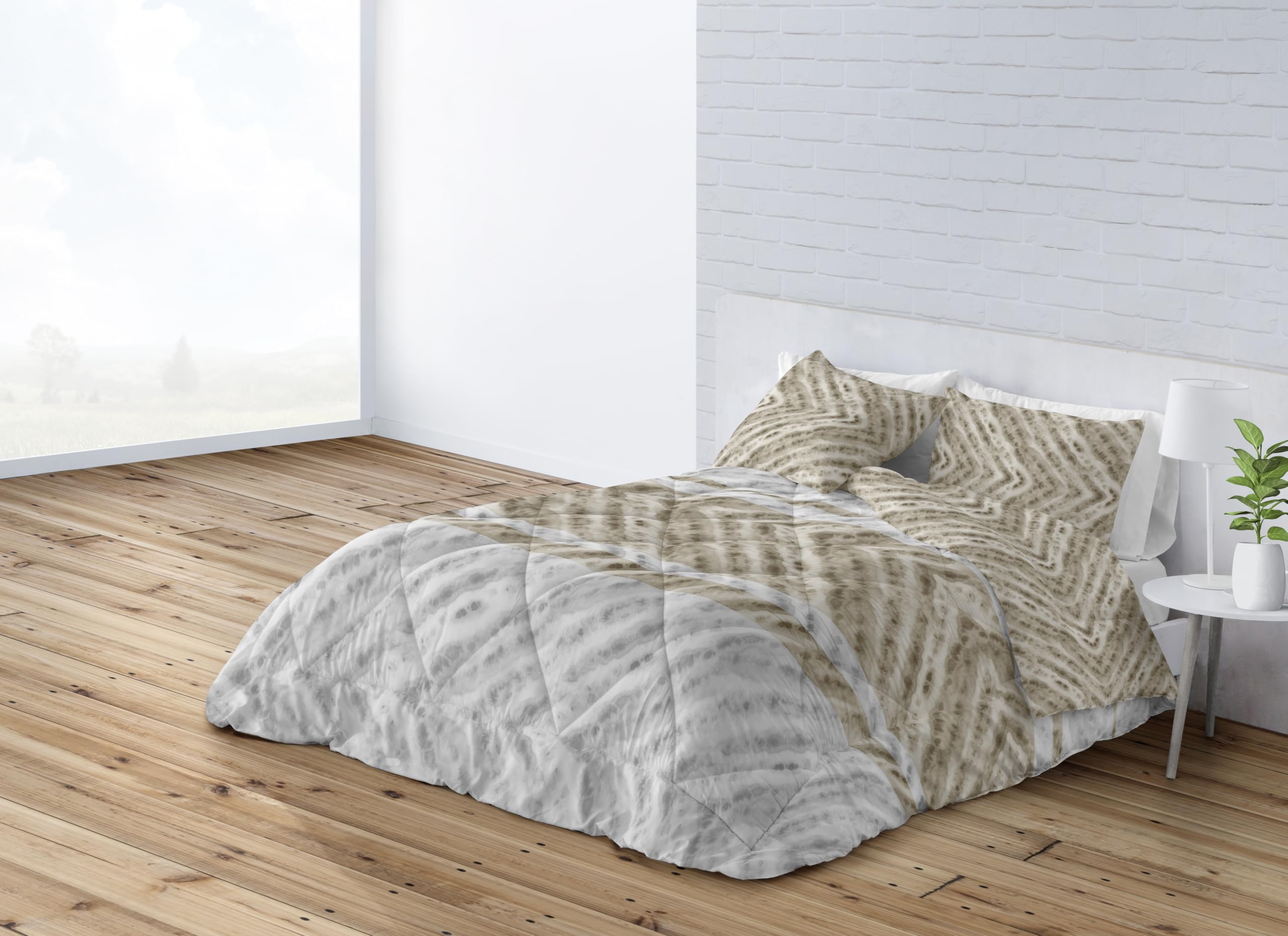 Edredón Cama 135 Nórdico Estampado Reversible Ruth Beige - 235x260 cm.