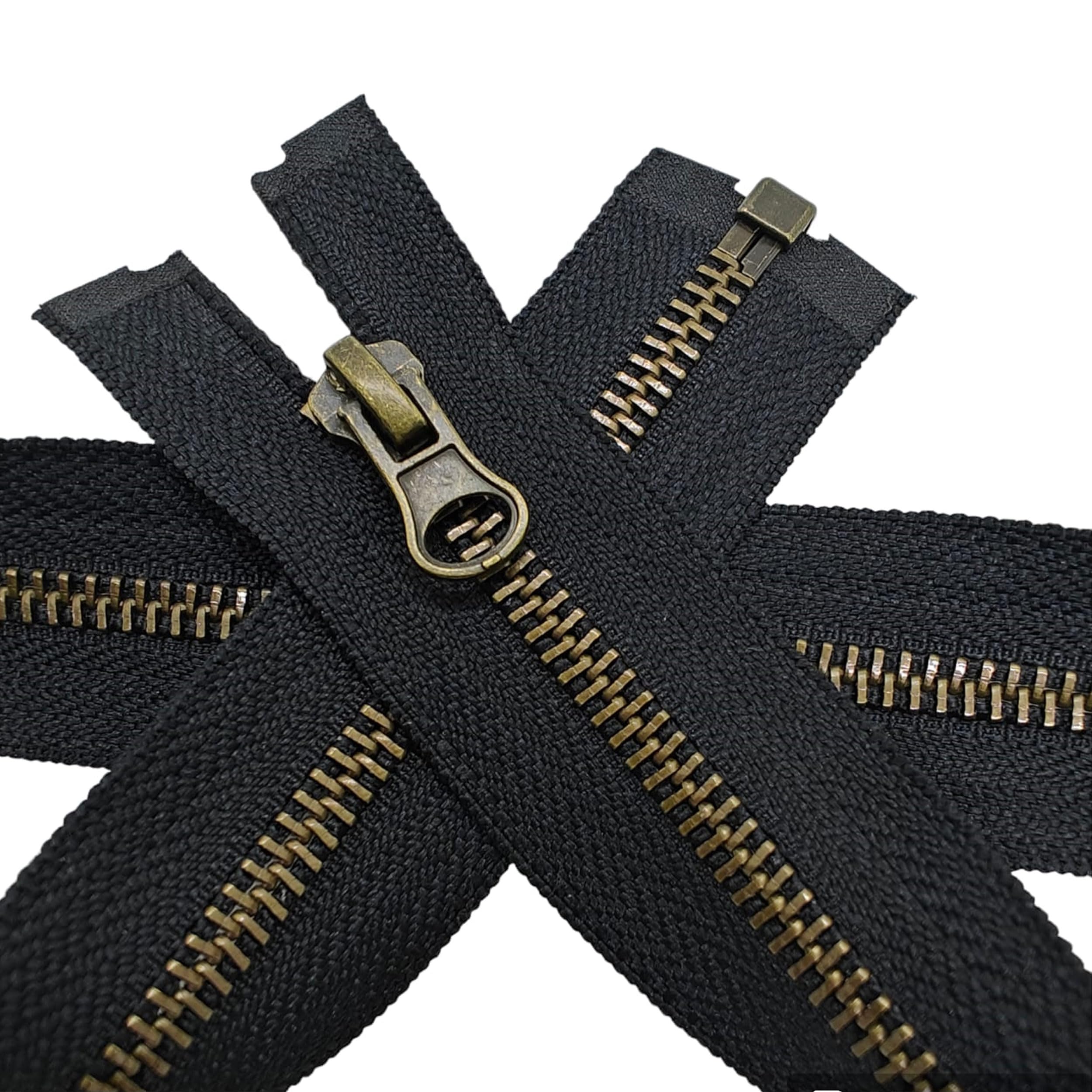 Zips & Bobs Black 1Pc Antique Brass Zip 40Cm (15.7'') Open-End Fastener For Jackets Fleeces Heavy Duty Zipper With Metal Teeth Size #5 Single Puller (Black)