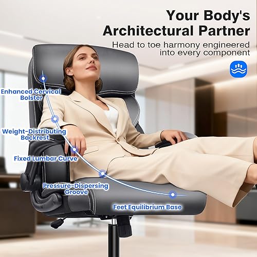 Miniatura 3 de Silla de oficina  Silla ejecutiva de escritorio cómoda transpirable con respaldo alto y soporte lumbar, silla ergonómica de cuero giratoria para