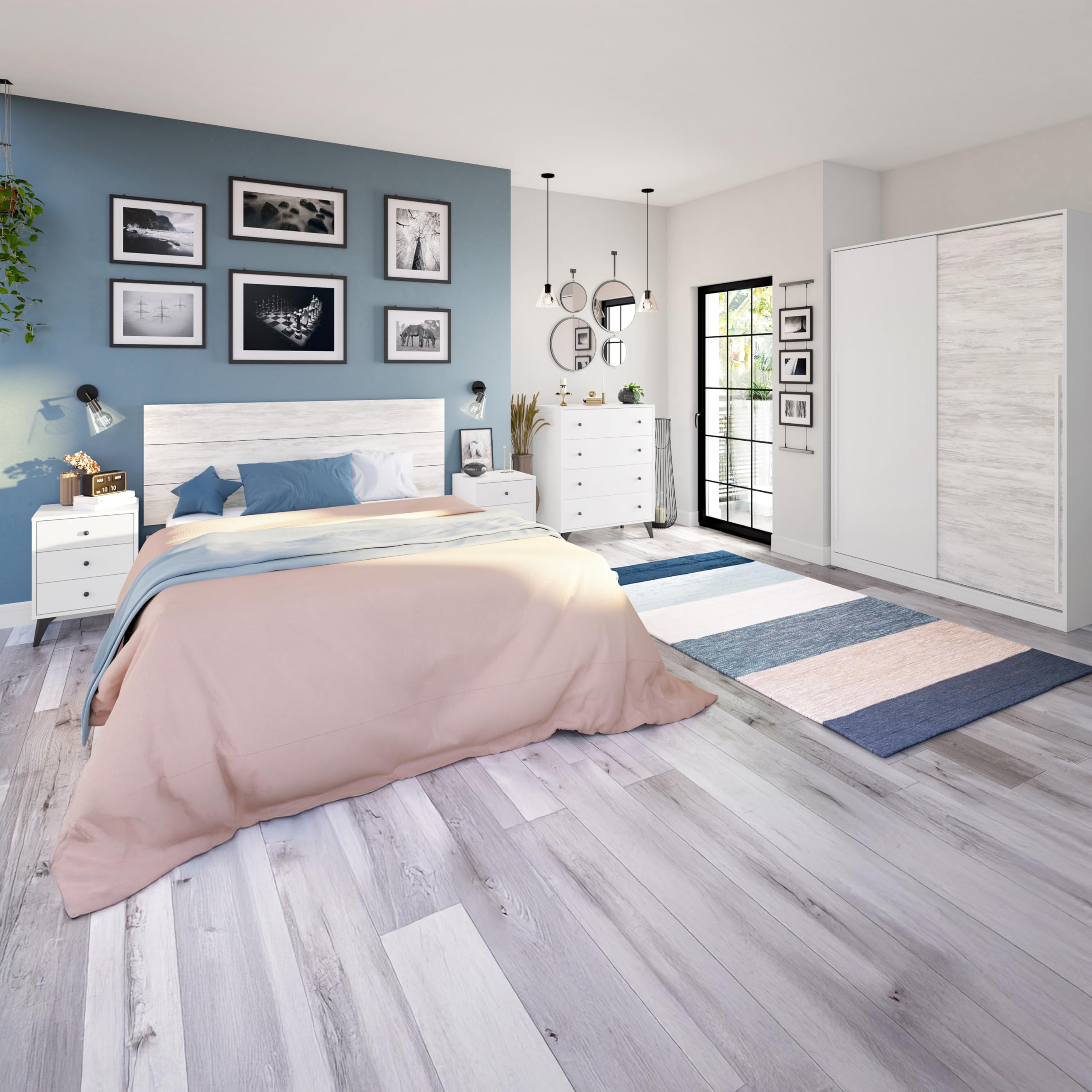 duehome | Comoda de 4 Cajones para Dormitorio, Cajonera Dormitorio, Modelo Iconic, Acabado en Blanco Artik y Negro, Medidas: 77,5 cm (Largo) x 95 cm (Alto) x 40 cm (Fondo)
