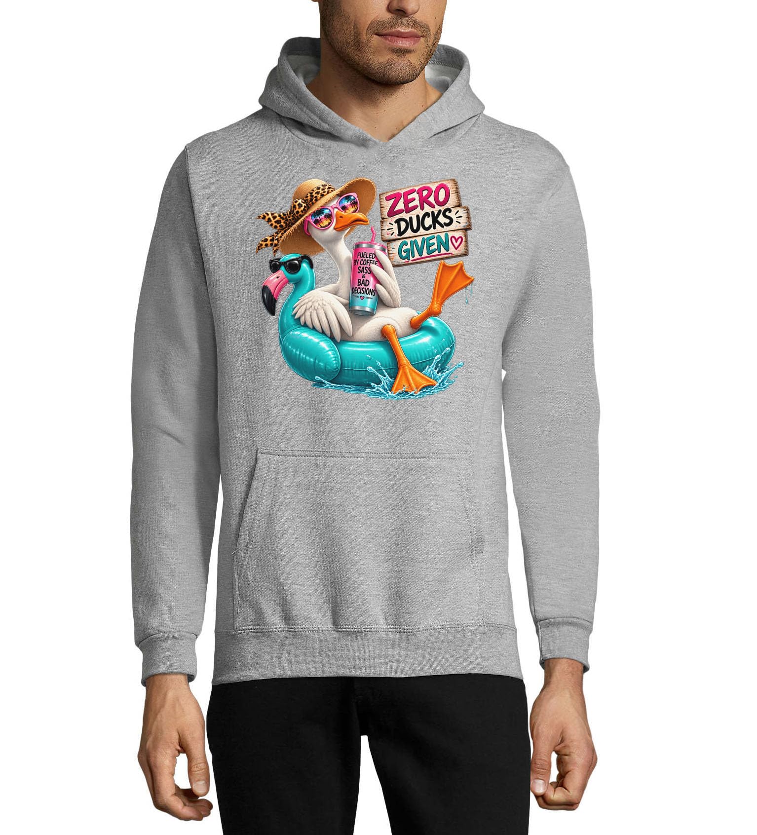 Luźna kaczka pływająca w basenie rurka unisex mieszanka bawełny bluza z kapturem bluza z kapturem szara