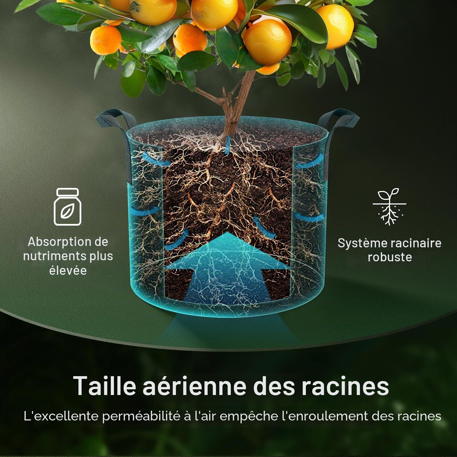VIVOSUN Lot 5 Sac de Plantation 25L Sacs de Culture Tissu Non Tissé Sac à Plantes, Pots Tissu Épais Haute Résistance avec Poignées pour Légumes, Fleurs, Fruits, Serre et Jardin