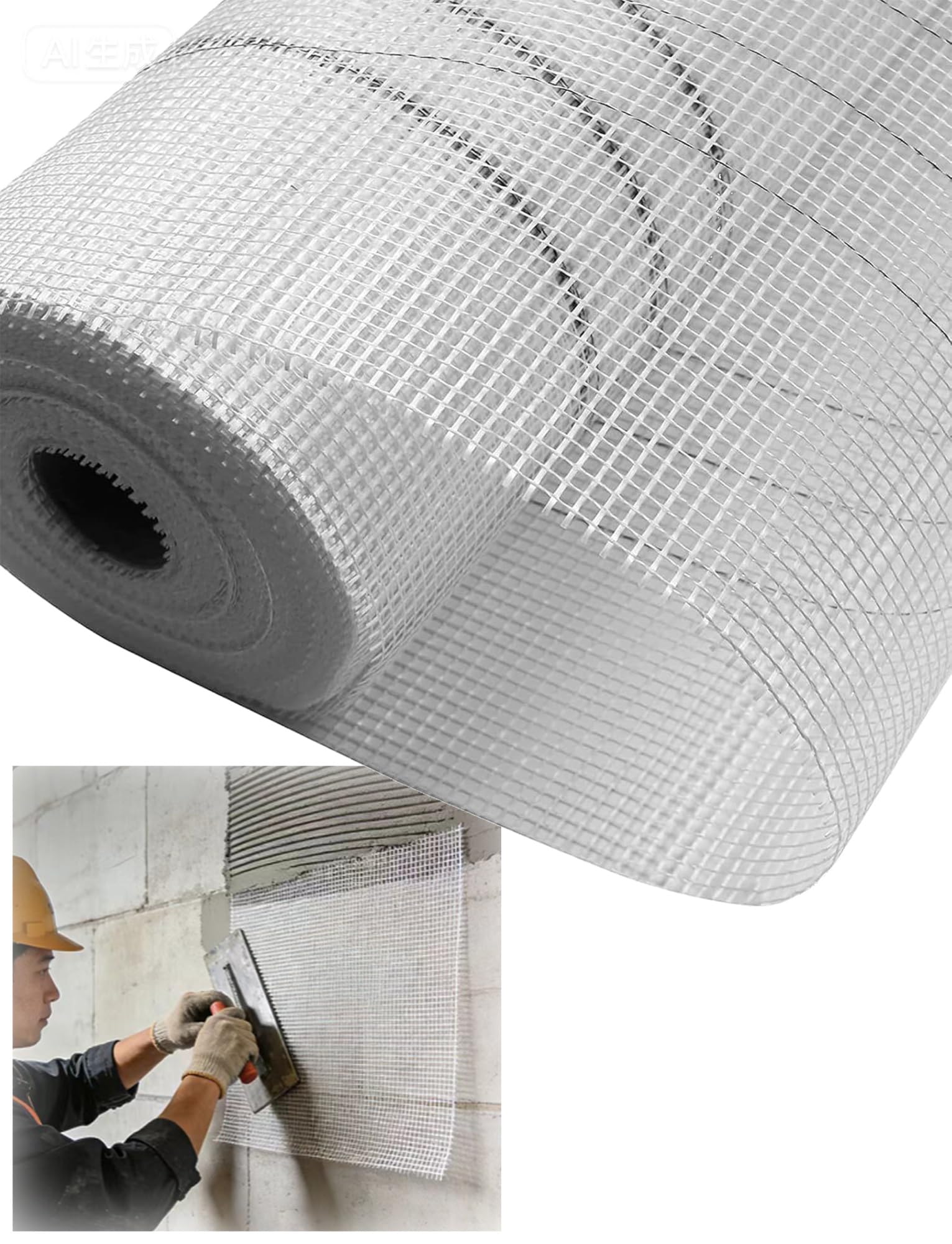 Rete in Fibra di Vetro Resistente agli Alcali per Intonaco e Facciate | Rotolo di Rinforzo Senza Adesivo per Stucco, Piastrelle, Gesso e Crepe, resistente alle crepe(100 meters,100g/m²Hole0.55cm)